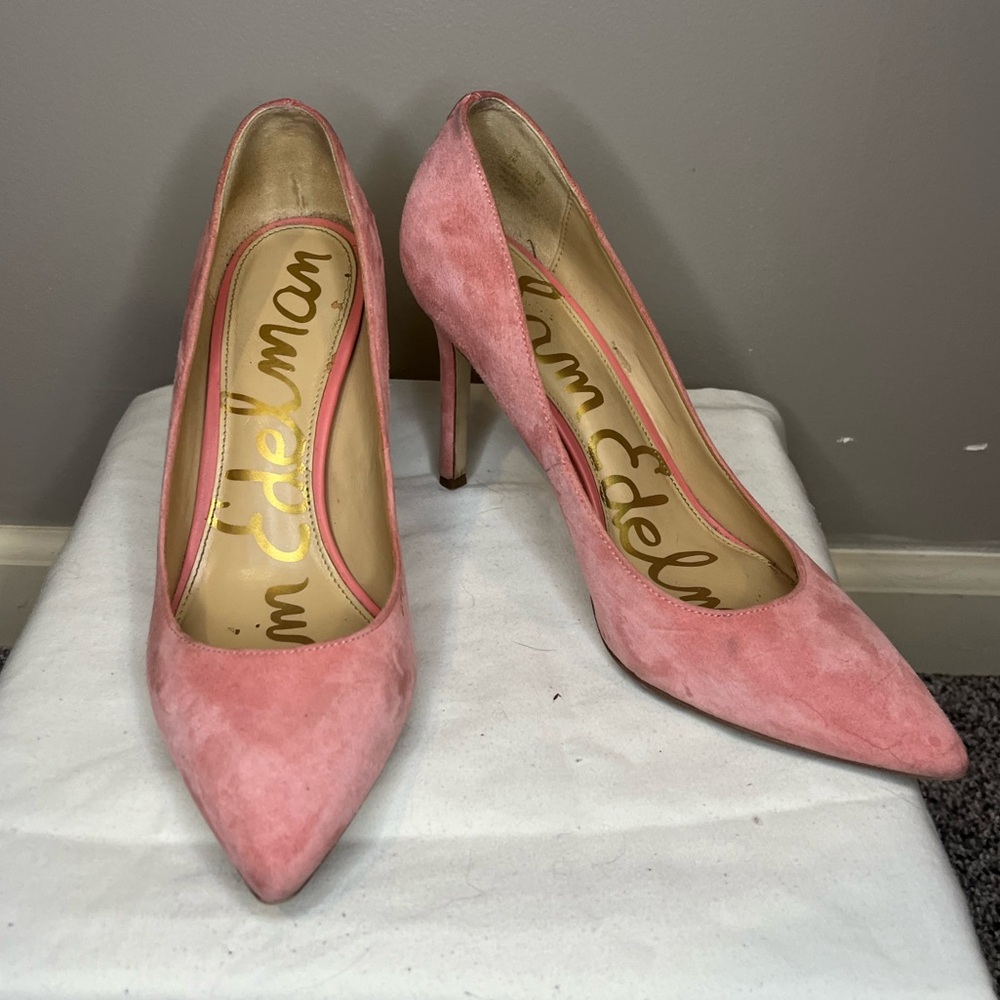 Sam Edelman Women's Pink Suede Pointed-Toe High Heels - Picture 7 of 7